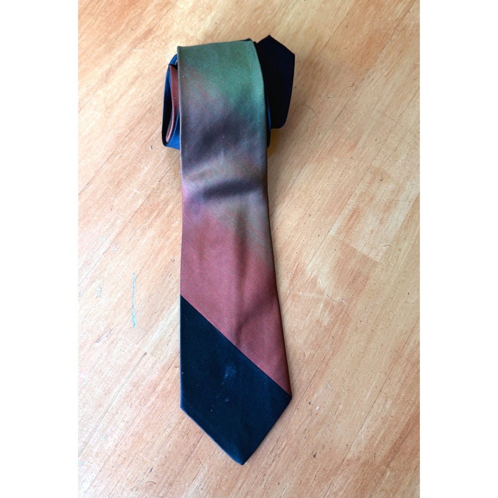 Vintage Damon Swiss Silk Ombre Colorblock Necktie Green Rust Black
